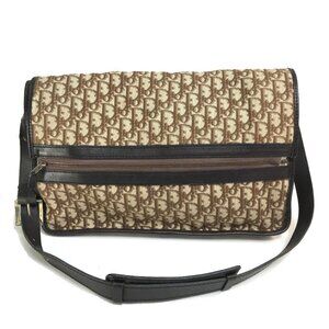 CHRISTIAN DIOR Trotter vintage 2-step flap Messenger Shoulder Bag Beige x Brown